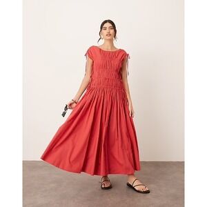 Arrange red cotton dress drawstring low back boho natural fibers artsy lux party